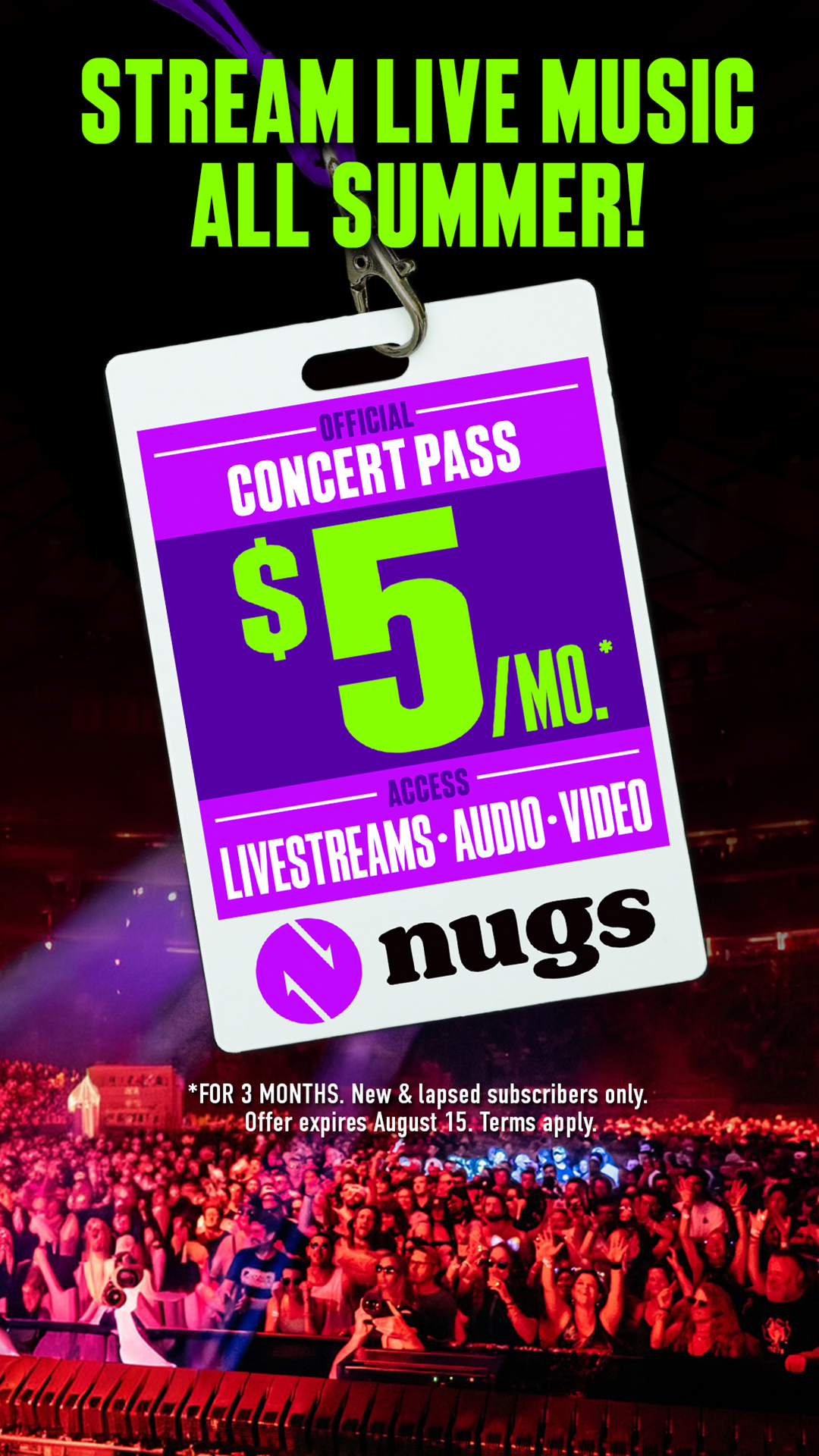 $5 Summer Sale - Get 3 months of nugs streaming for just $5/mo