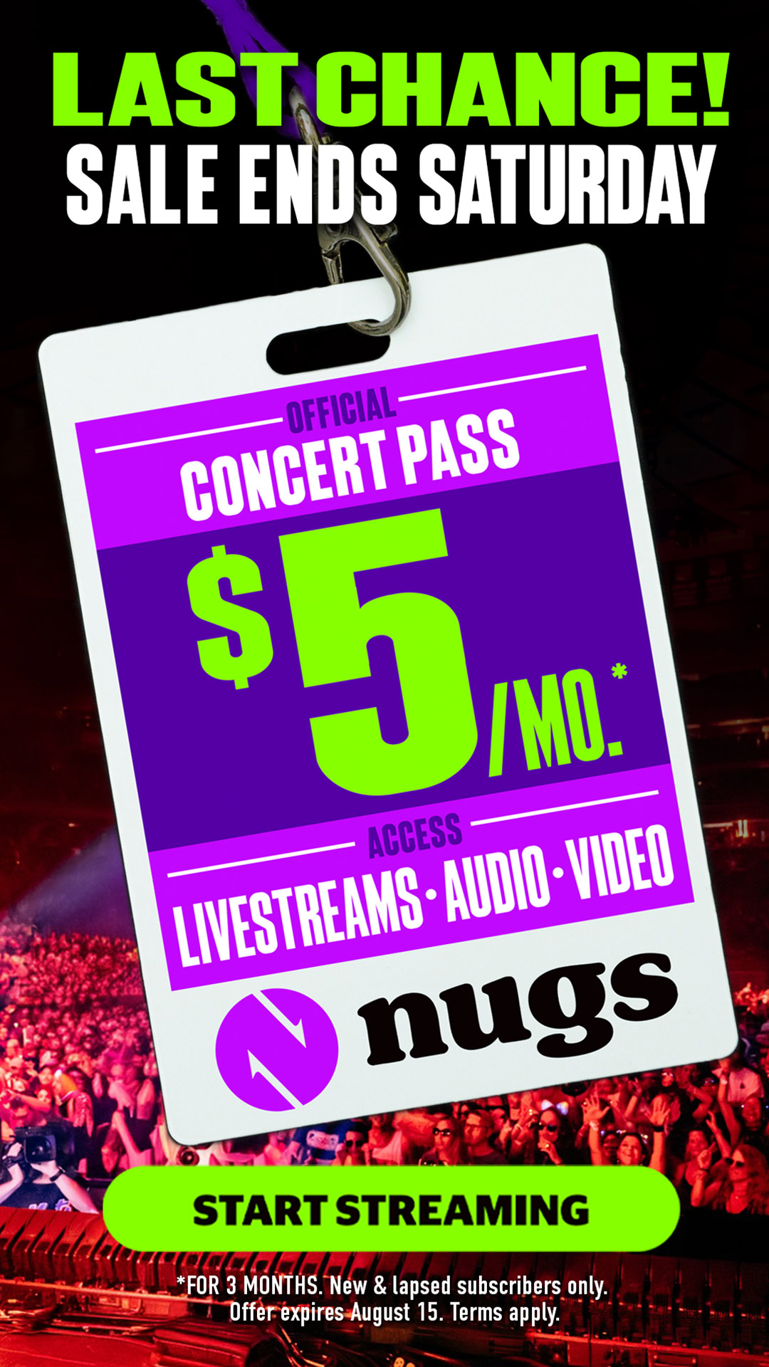 $5 Summer Sale - Get 3 months of nugs streaming for just $5/mo