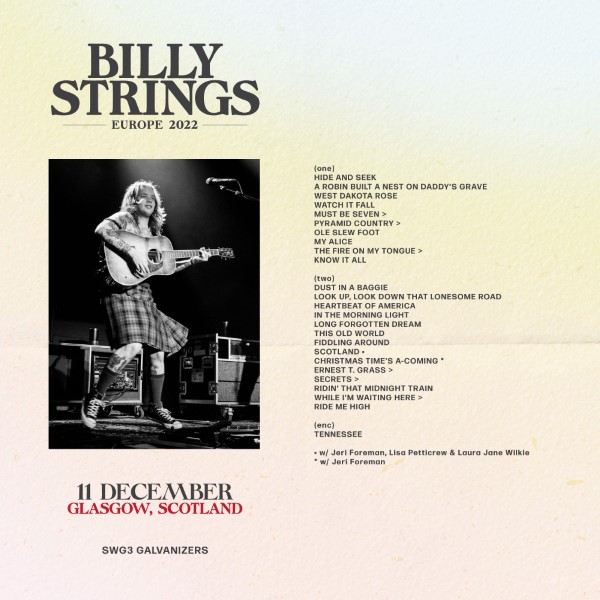 Billy Strings Live Concert Setlist at SWG3 Galvanizers Yard, Glasgow